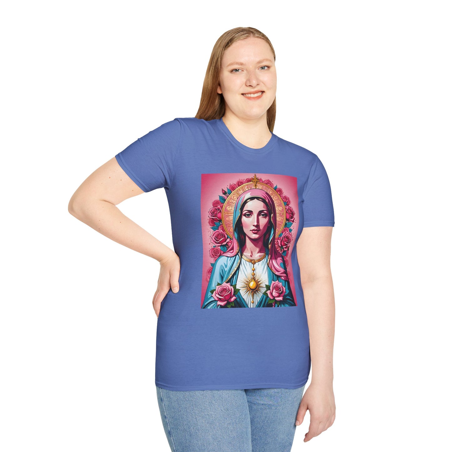 Unisex Softstyle T-Shirt with Sacred Heart Design, Spiritual Apparel, Artistic Gift for Many Occasions, Vintage Aesthetic, Festive Wear