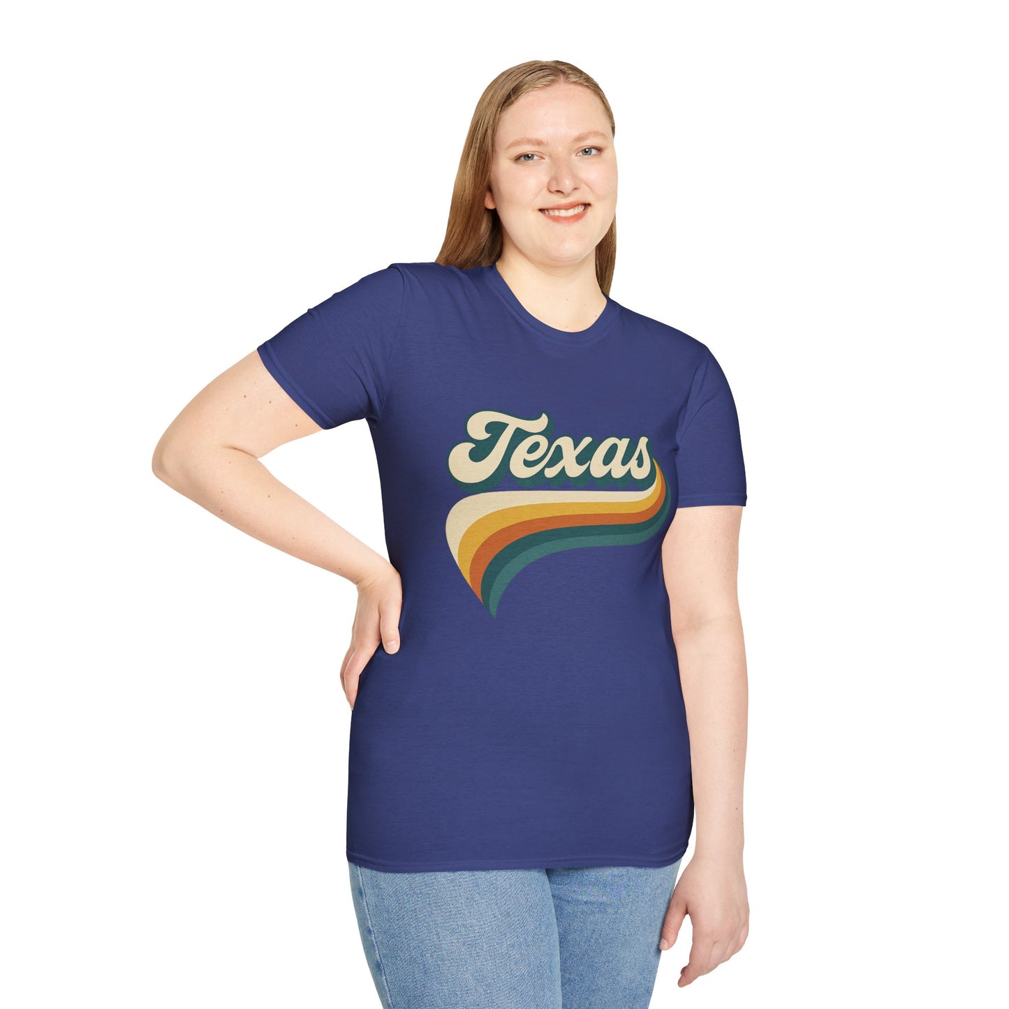 Retro Texas Shirt – Vintage Style Texas Wave Tee • Gildan Softstyle® Unisex Comfort • Gift for Texans • Groovy Southern State Pride Shirt