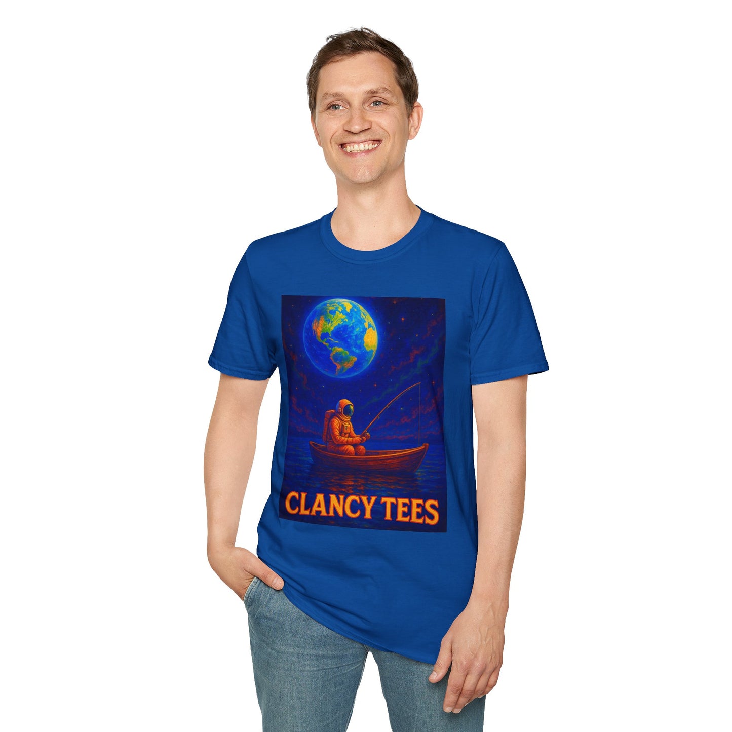 Space Fisherman Graphic T-Shirt, Chill Vibes Tee, Eco-Friendly Gift, Outdoor Enthusiast Apparel, Perfect for Holidays & Summer