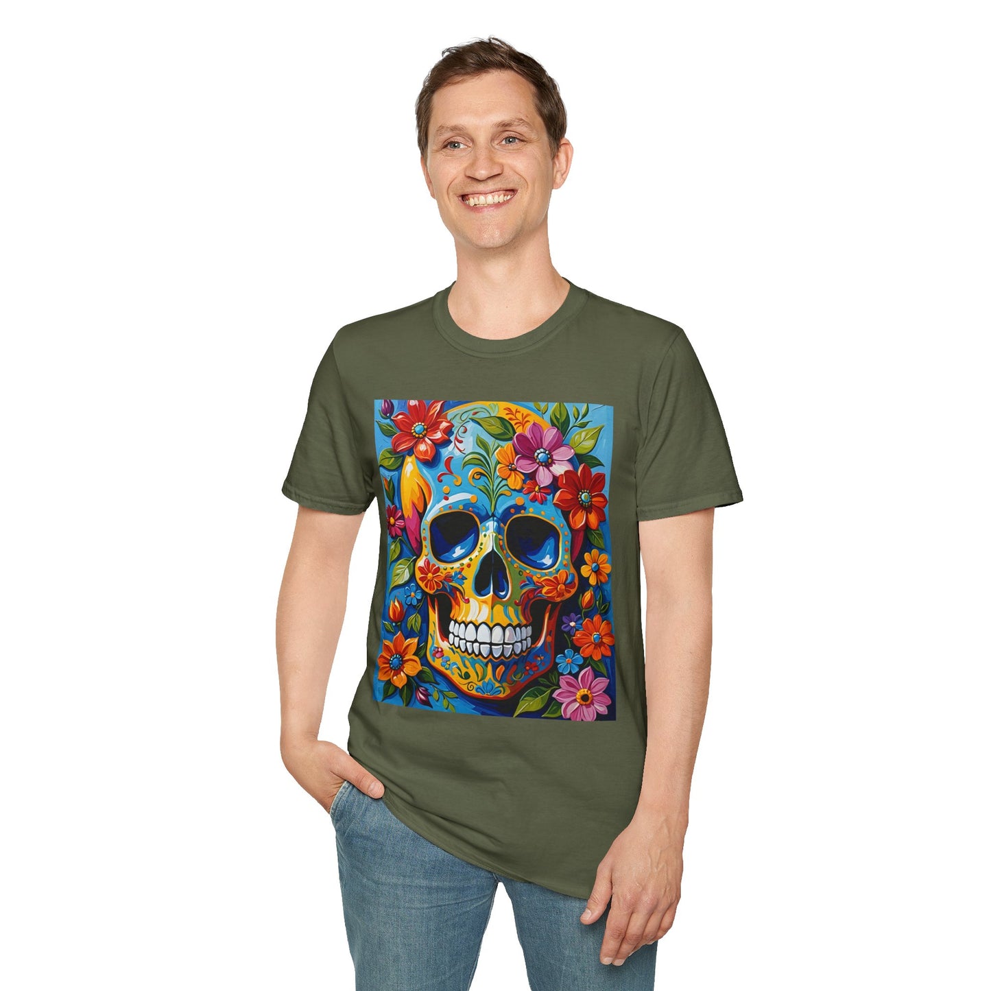 Floral Sugar Skull Shirt – Colorful Skull with Flowers Tee – Gift for Art Lovers, Halloween Fans, and Bold Statement Outfit Seekers