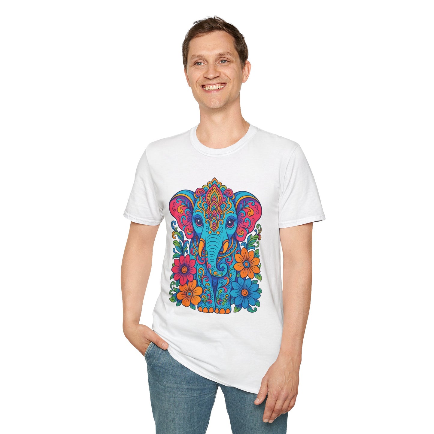 Colorful Elephant Shirt Trippy Boho Floral Art Tee Gift for Yoga Lovers Psychedelic Animal Fans and Free Spirits Who Rock Vibrant Festival Style
