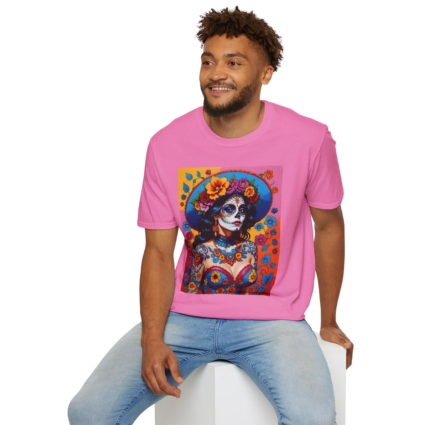Sugar Skull T-Shirt – Día de los Muertos Art Tee – Gift for Goth Aesthetic Fans, Colorful Skull Lovers, and Tattoo-Inspired Fashion