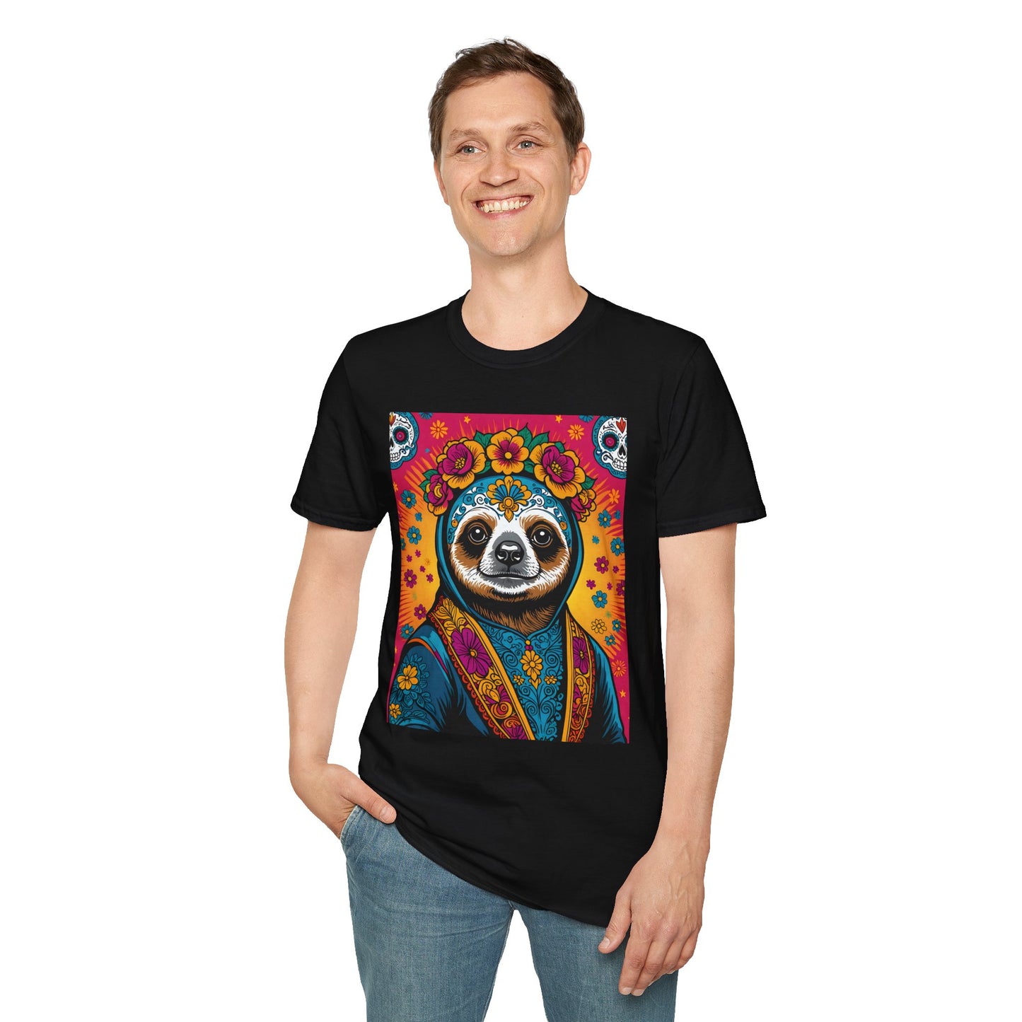 Boho Sloth T Shirt Trippy Animal Graphic Tee Colorful Festival Top Gift for Sloth Lovers