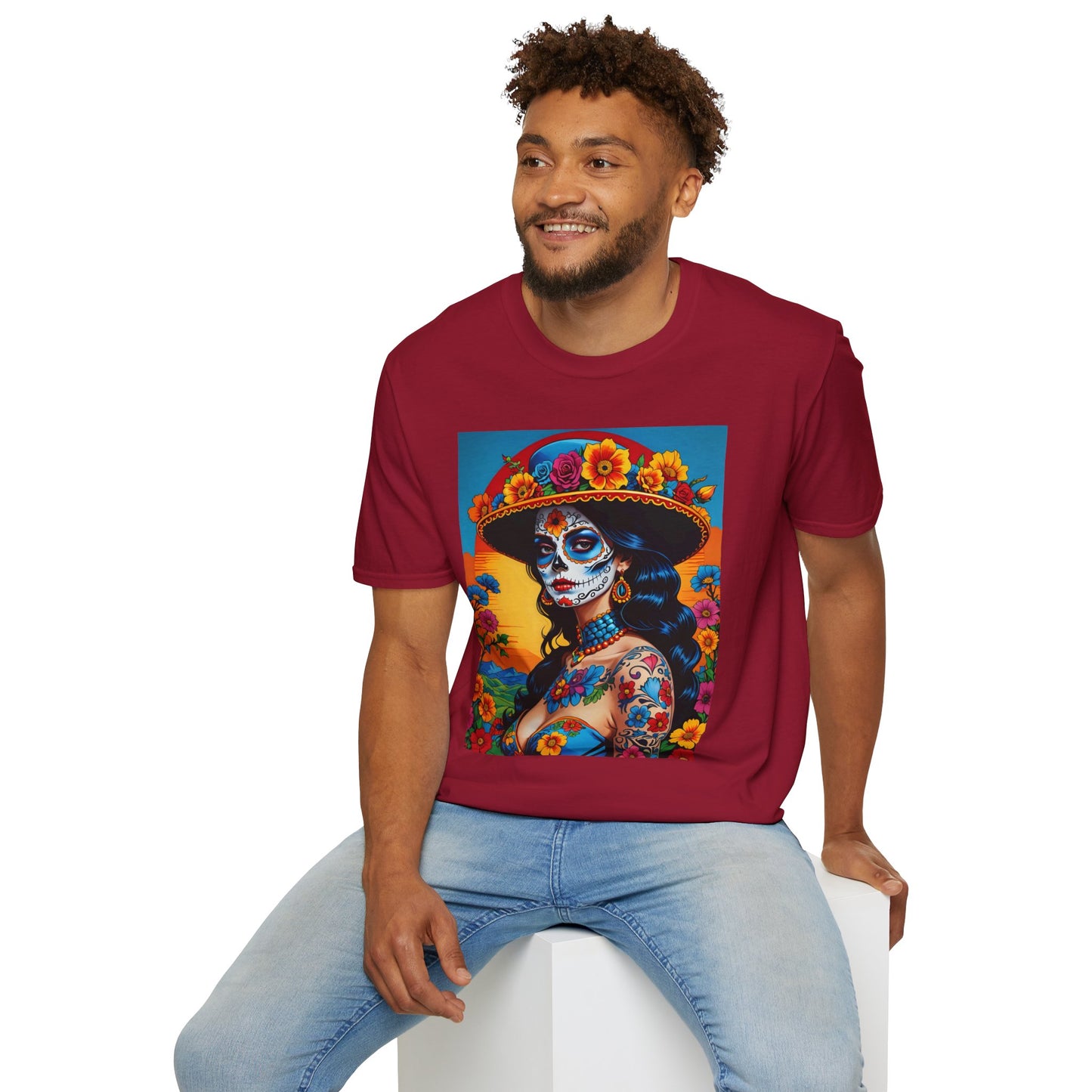 Sugar Skull Tattoo T-Shirt – Día de los Muertos Art Tee – Gift for Skull Art Fans, Tattoo Addicts, and Alternative Fashion Collectors