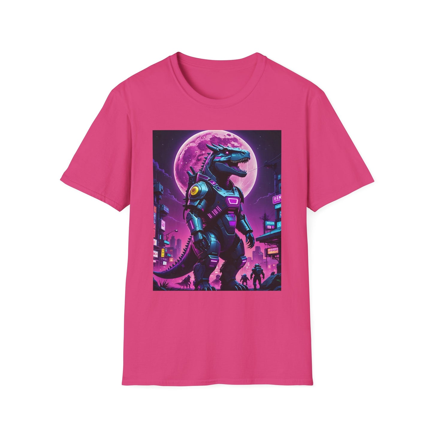Cyberpunk Dinosaur T Shirt Neon Retro Graphic Tee Futuristic Monster Artwork Top Gift for Sci Fi Fans