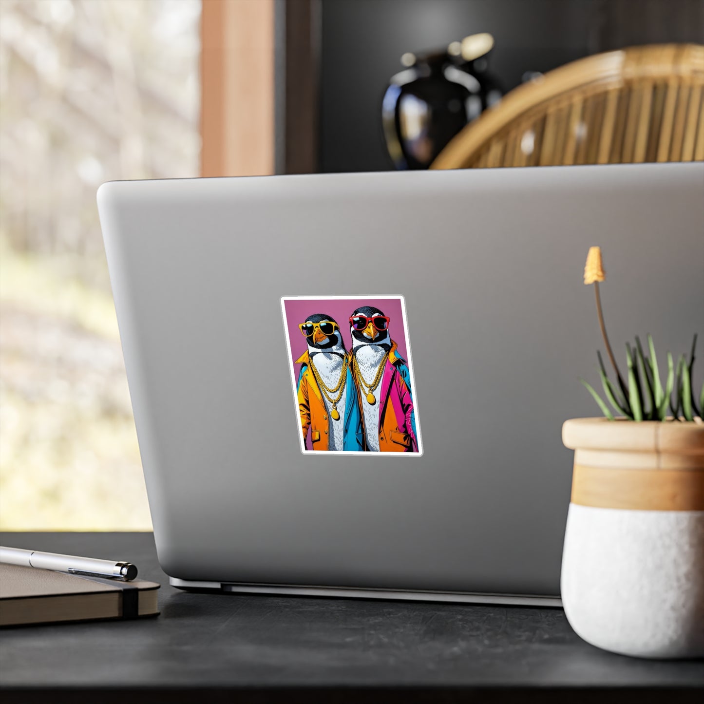 Cool Penguin Duo Sticker – Kiss Cut Vinyl Decal, Funny Animal Artwork, Retro Streetwear Aesthetic, Gift for Humor Lovers