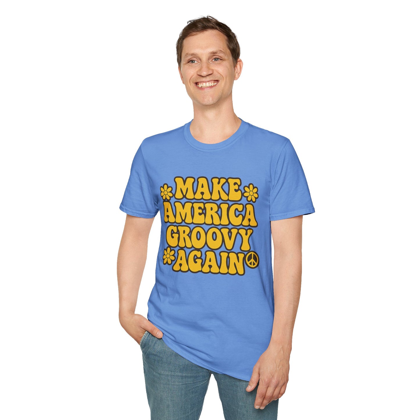 Make America Groovy Again Shirt – Funny Retro Hippie Tee with Peace Sign – Gift for Old Souls, Vintage Lovers, Flower Child Friends