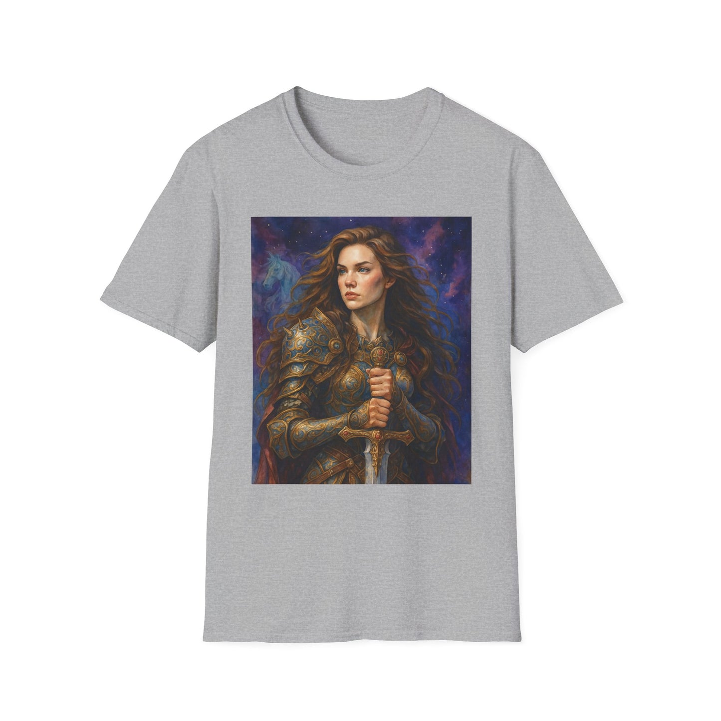 Warrior Woman T Shirt Fantasy Knight Art Medieval Armor Female Hero Tee Gift for Fantasy Lovers Sword Wielder Shirt Bold Aesthetic Battlecore Clothing