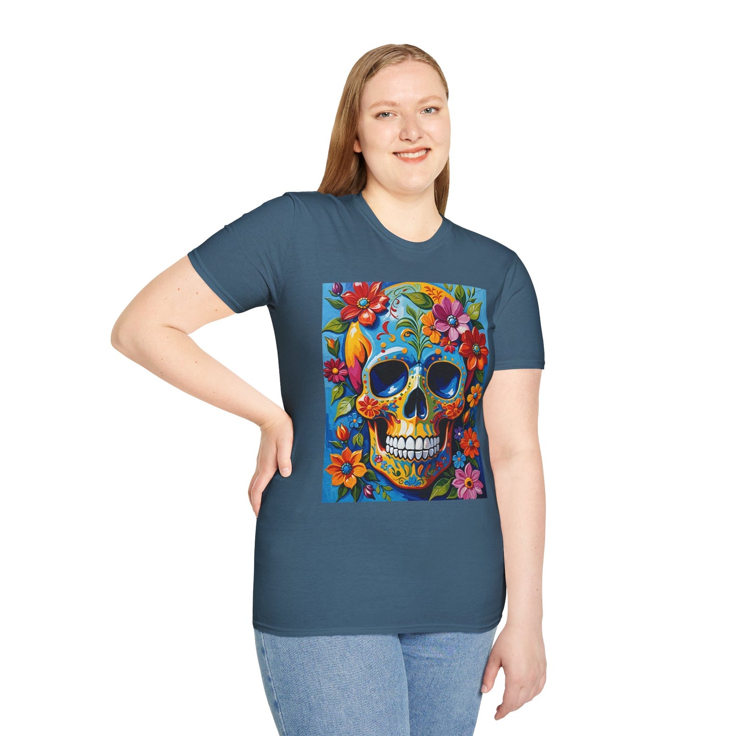 Floral Sugar Skull Shirt – Colorful Skull with Flowers Tee – Gift for Art Lovers, Halloween Fans, and Bold Statement Outfit Seekers