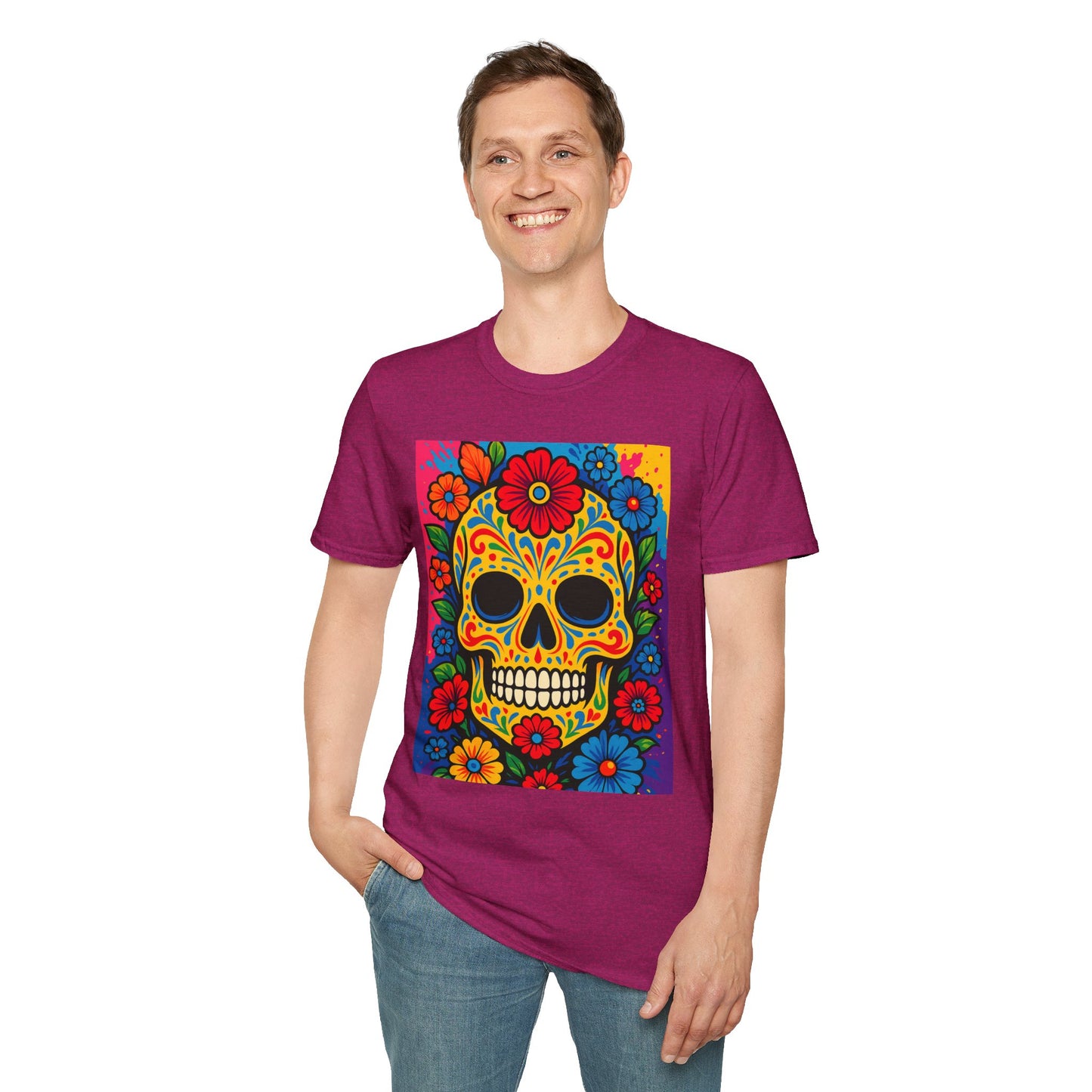 Colorful Sugar Skull Shirt | Day of the Dead Graphic Tee | Gift for Tattoo Lovers & Art Fans | Floral Skull T-Shirt