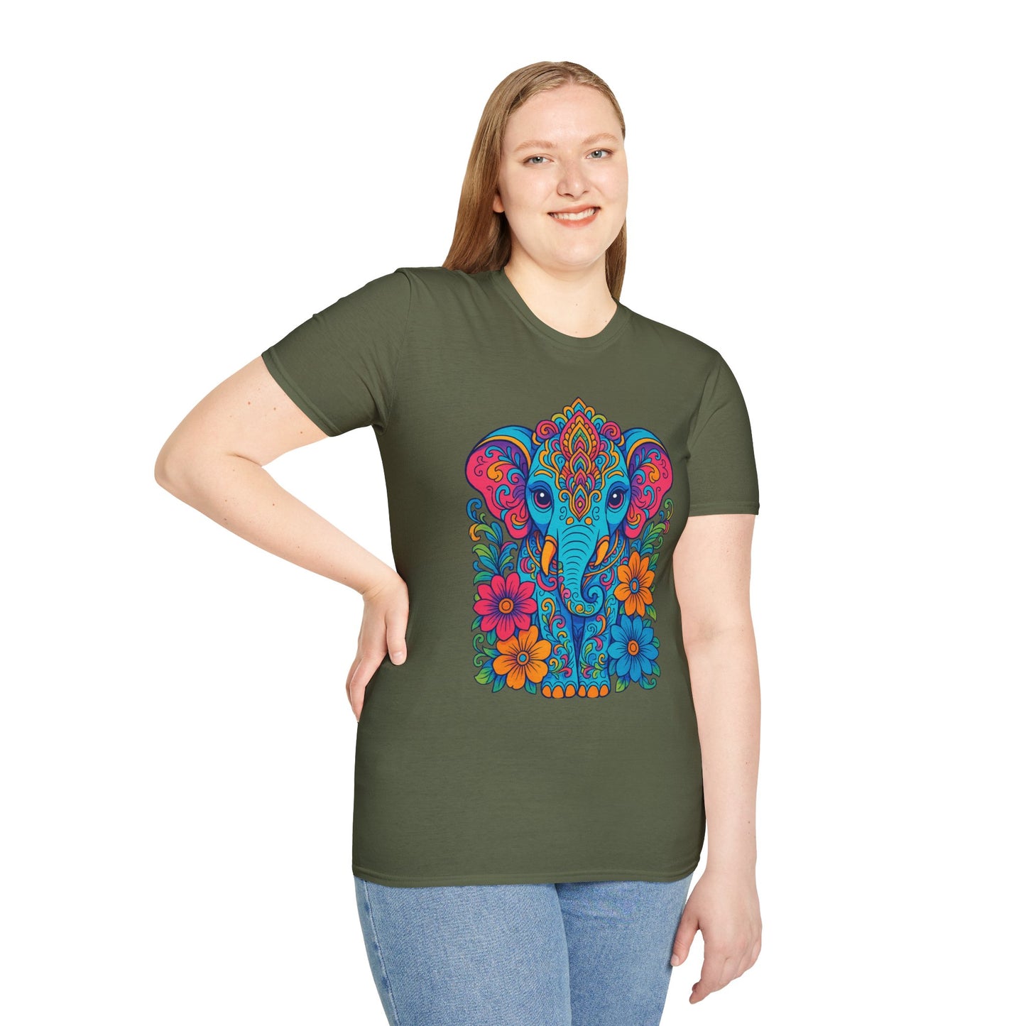 Colorful Elephant Shirt Trippy Boho Floral Art Tee Gift for Yoga Lovers Psychedelic Animal Fans and Free Spirits Who Rock Vibrant Festival Style