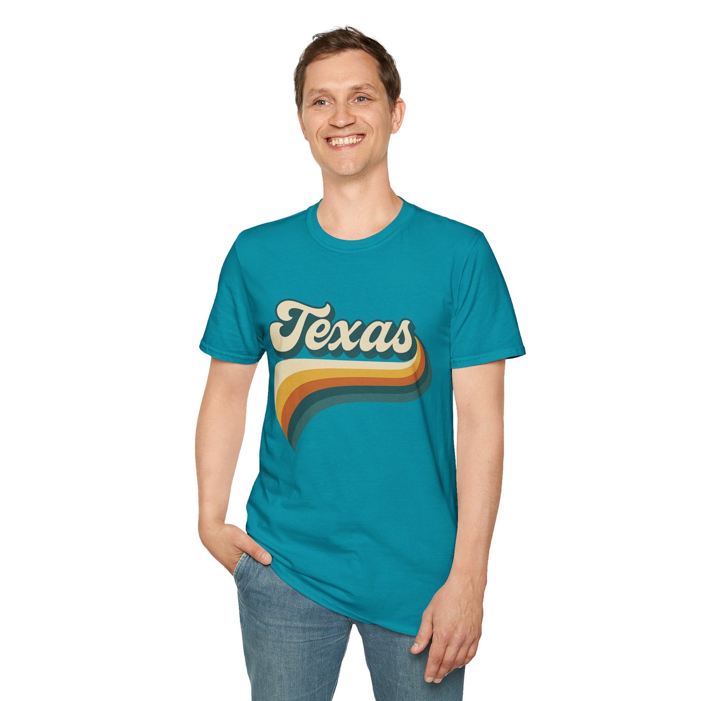 Retro Texas Shirt – Vintage Style Texas Wave Tee • Gildan Softstyle® Unisex Comfort • Gift for Texans • Groovy Southern State Pride Shirt