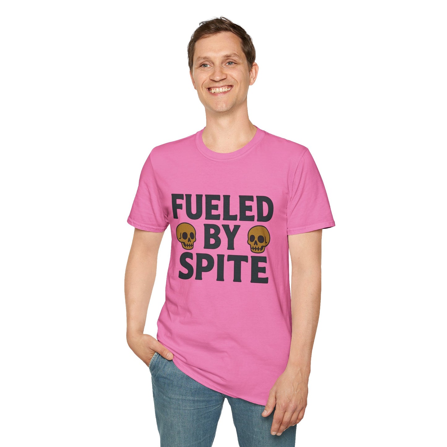 Fueled by Spite Unisex Softstyle T-Shirt, Funny Graphic Tee, Goth Aesthetic Shirt, Gifts for Spiteful Friends, Casual Wear