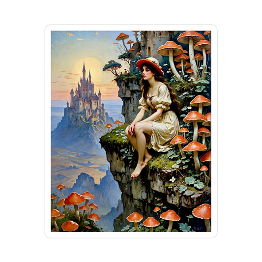 Fairy Tale Castle Sticker – Kiss Cut Vinyl Decal, Fantasy Artwork, Cottagecore Aesthetic, Gift for Dreamers