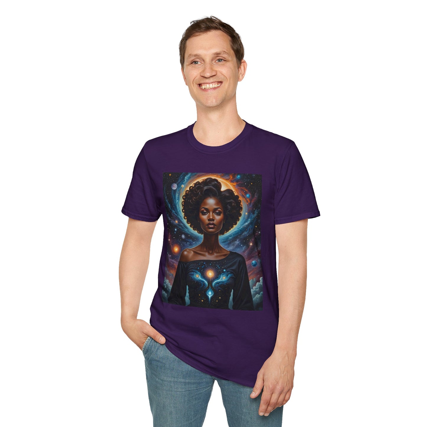 Afrofuturist Cosmic Energy T-Shirt – Celestial Power Graphic Tee, Spiritual Galaxy Shirt, Gift for Astrology Fans, Vibrant Universe Artwork
