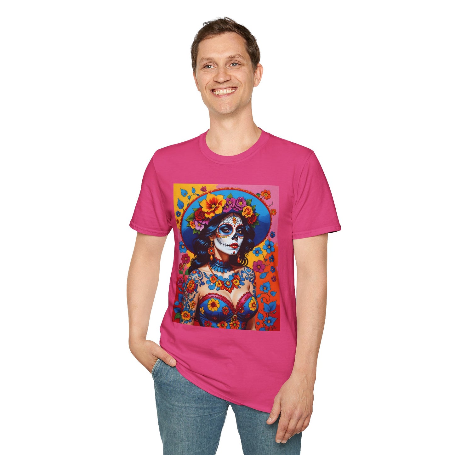 Sugar Skull T-Shirt – Día de los Muertos Art Tee – Gift for Goth Aesthetic Fans, Colorful Skull Lovers, and Tattoo-Inspired Fashion