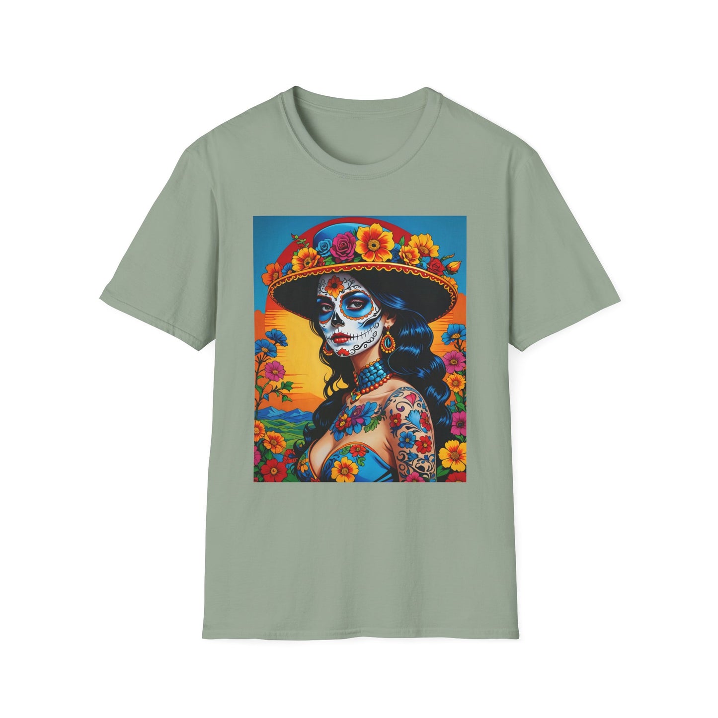 Sugar Skull Tattoo T-Shirt – Día de los Muertos Art Tee – Gift for Skull Art Fans, Tattoo Addicts, and Alternative Fashion Collectors