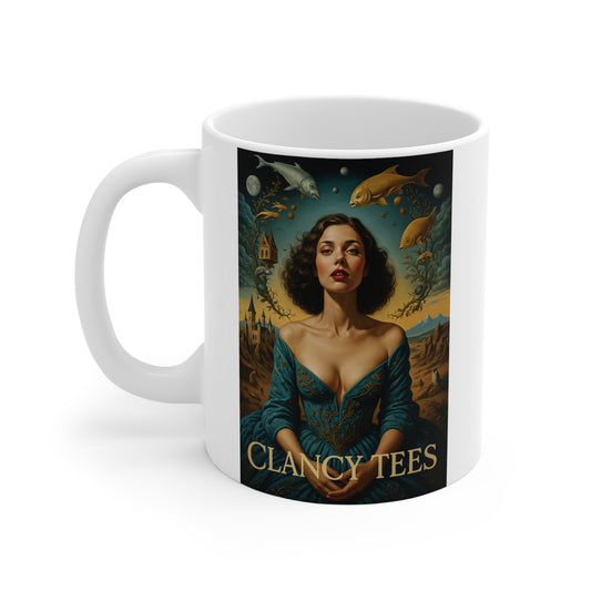 Surreal Fantasy Ocean Mug Vintage Mermaid Coffee Cup Mythical Sea Artwork Ceramic 11oz Cosmic Dream Aesthetic Gift For Fantasy Lovers