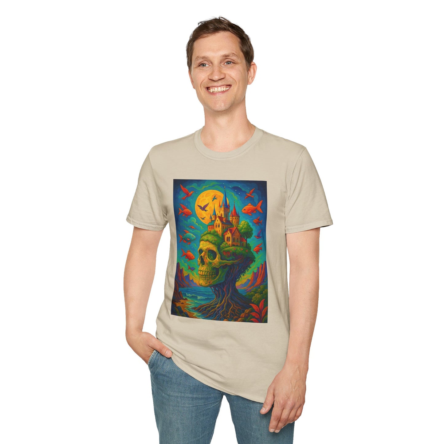 Psychedelic Skull Castle T-Shirt Surreal Fantasy Art Tee | Trippy Gothic Aesthetic Shirt | Gift for Weirdos and Dreamers | Dark Art Forest Top