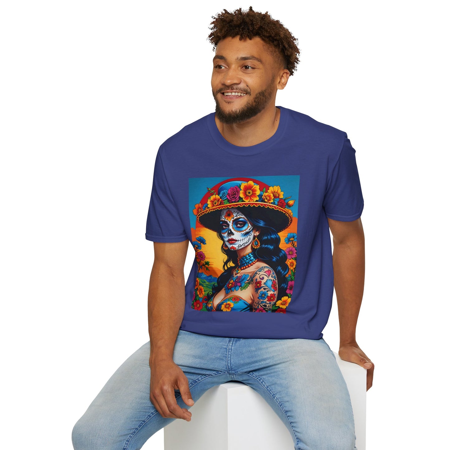 Sugar Skull Tattoo T-Shirt – Día de los Muertos Art Tee – Gift for Skull Art Fans, Tattoo Addicts, and Alternative Fashion Collectors