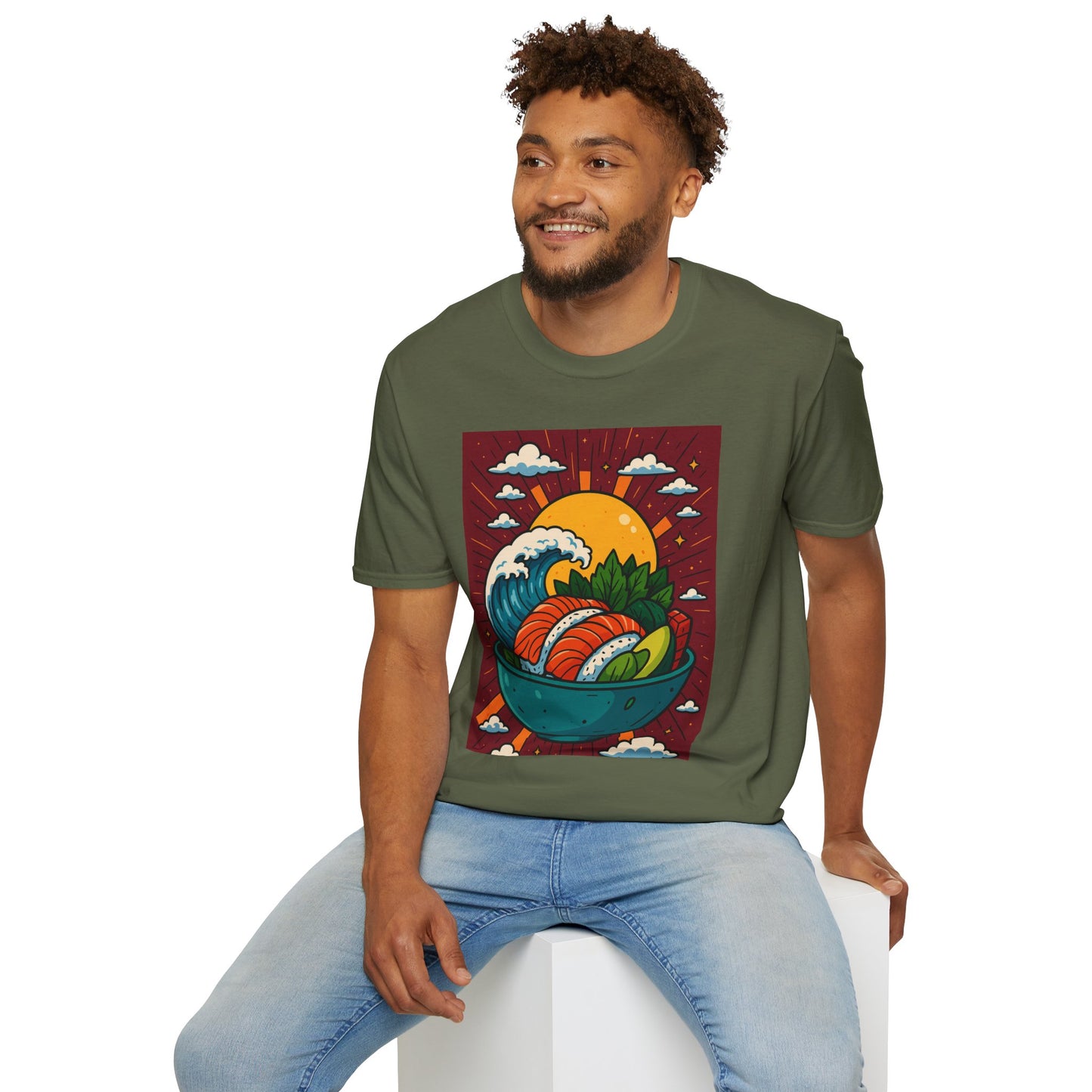 Sushi Wave T-Shirt – Retro Japanese Food Graphic Tee – Cool Sushi Shirt Gift for Foodies, Anime Fans, Ocean Lovers & Japanese Aesthetic Collectors