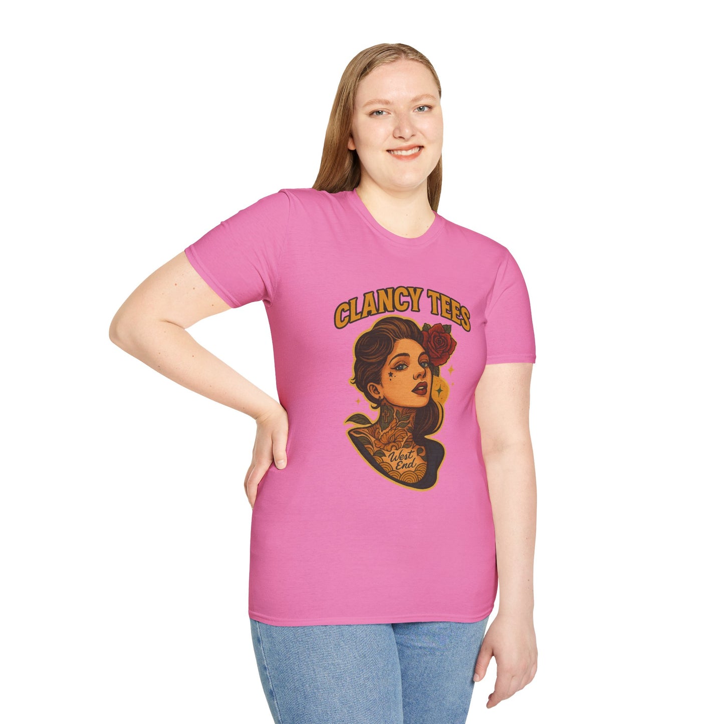 Vintage Tattoo-Inspired Unisex Softstyle T-Shirt, Unique Graphic Tee, Casual Statement Shirt, Perfect Gift for Friends & Festivals