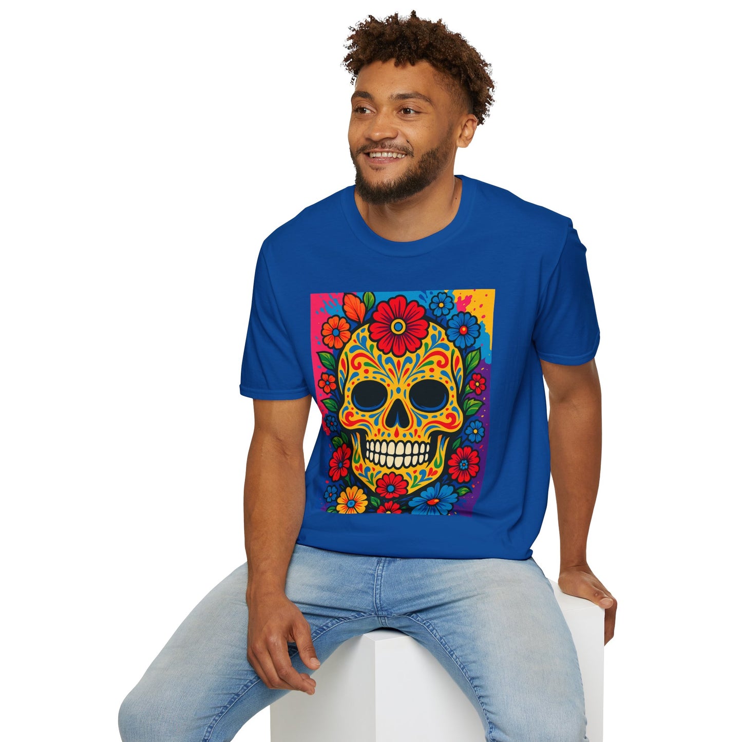 Colorful Sugar Skull Shirt | Day of the Dead Graphic Tee | Gift for Tattoo Lovers & Art Fans | Floral Skull T-Shirt