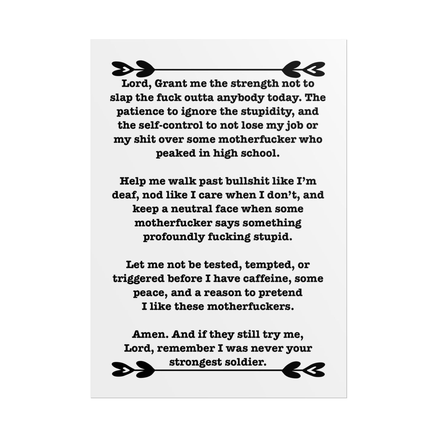 ClancyTees Serenity Prayer Poster Funny Profane Wall Art Office Humor Print Gift for Coworkers