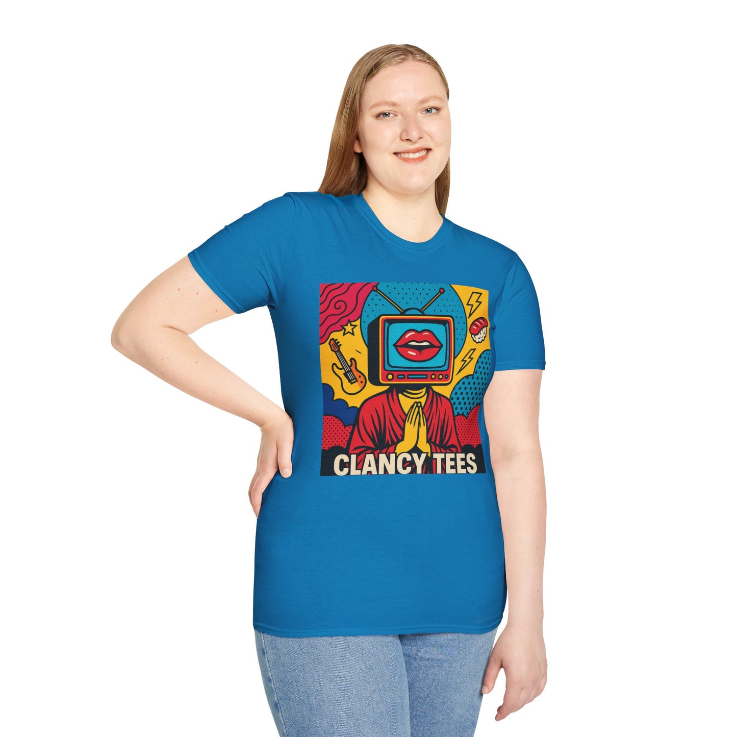 Pop Art TV Head T Shirt for Creatives Graphic Tee for Artists Gift for Surreal Art Lovers Unisex Visual Commentary Shirt