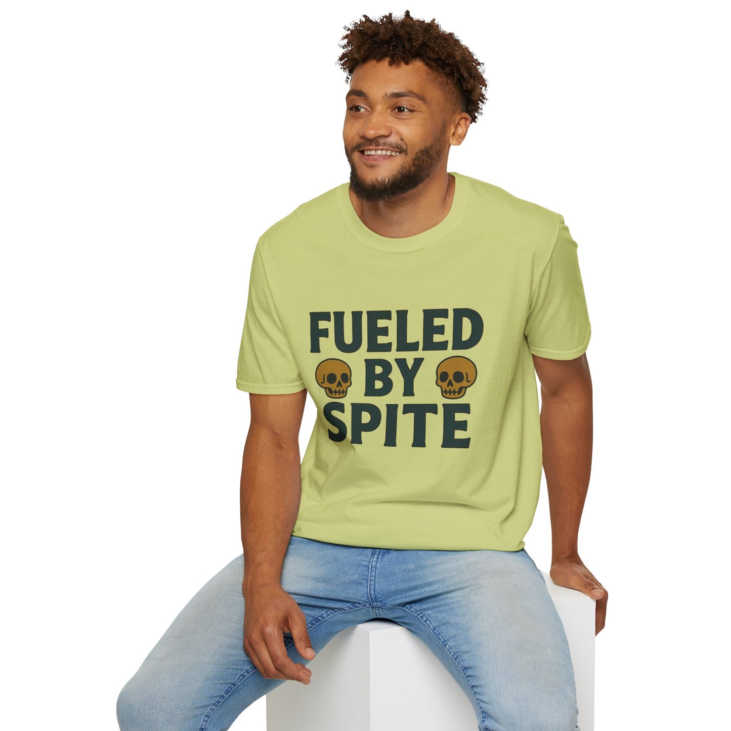 Fueled by Spite Unisex Softstyle T-Shirt, Funny Graphic Tee, Goth Aesthetic Shirt, Gifts for Spiteful Friends, Casual Wear