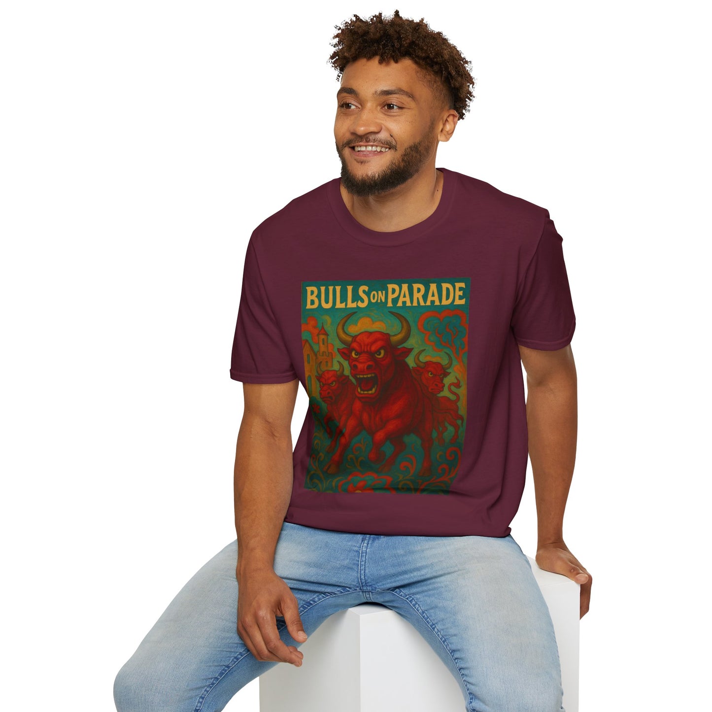Bulls on Parade Shirt – Psychedelic Rage-Inspired Bull Graphic Tee • Gildan Softstyle® Unisex • Protest Art T-Shirt • Gift for Rage Fans
