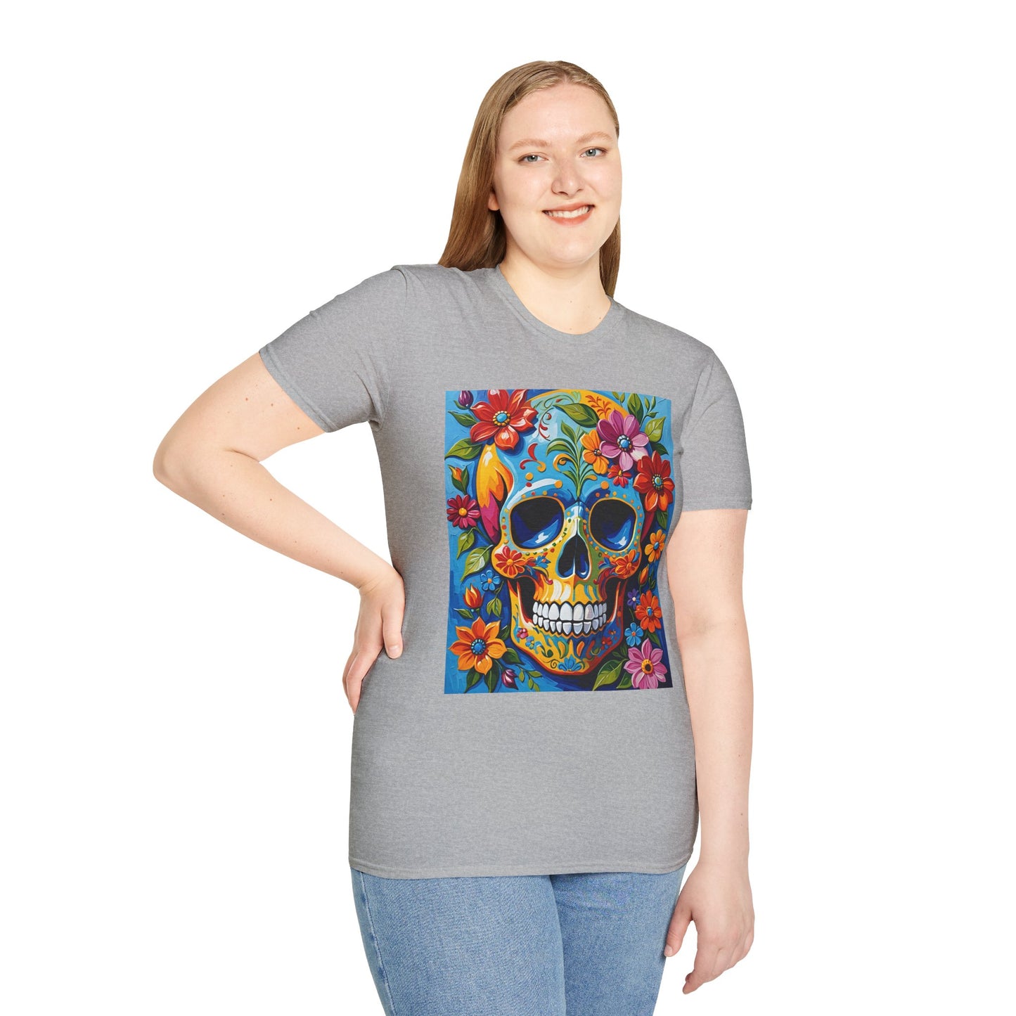Floral Sugar Skull Shirt – Colorful Skull with Flowers Tee – Gift for Art Lovers, Halloween Fans, and Bold Statement Outfit Seekers