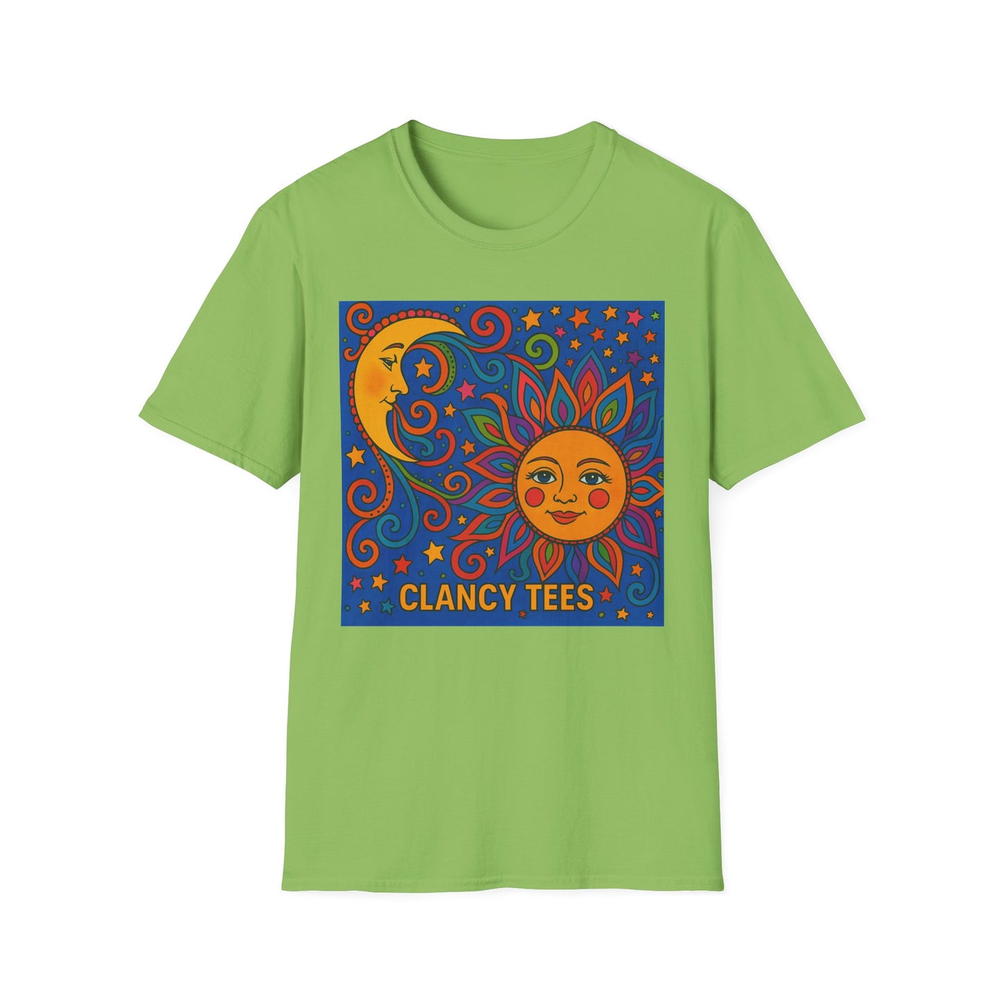 Sun and Moon Vibrant Tee, Unisex Softstyle T-Shirt for Summer Vibes, Boho Fashion, Gift for Her, Festival Wear, Casual Wear