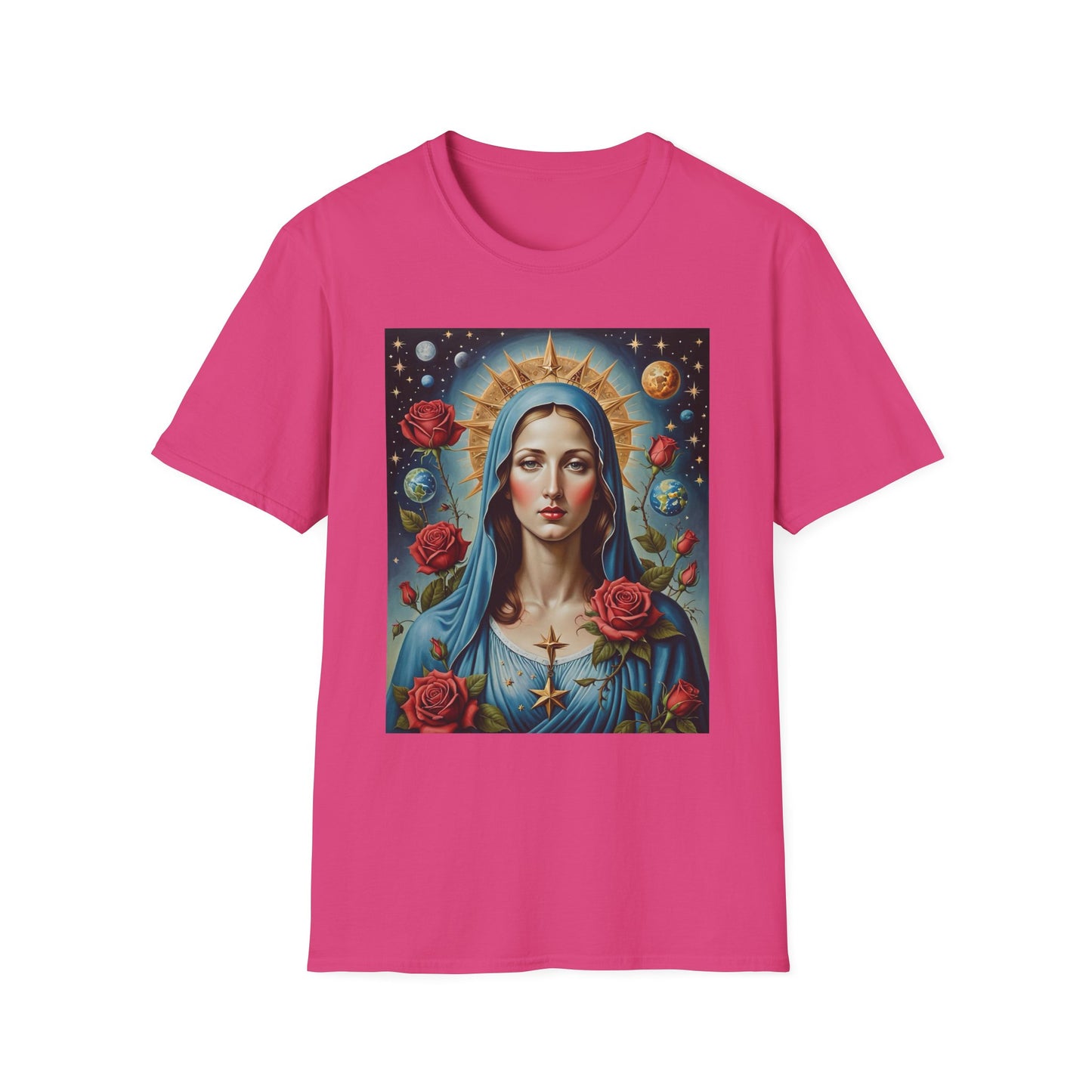 Artistic Virgin Mary T-Shirt, Vintage Graphic Tee, Religious Shirt, Christian Gift, Casual Wear