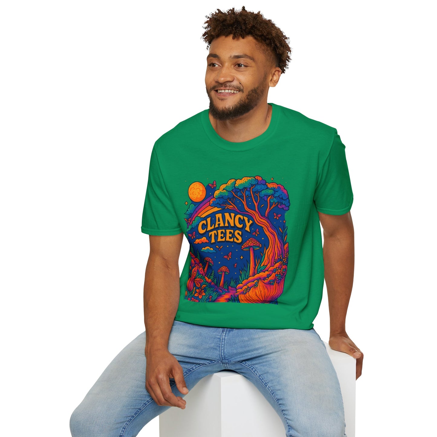 Colorful Nature-Themed Unisex Softstyle T-Shirt - Bohemian Vibe, Perfect for Festivals, Gift for Nature Lovers, Casual Wear, Clancy Tees