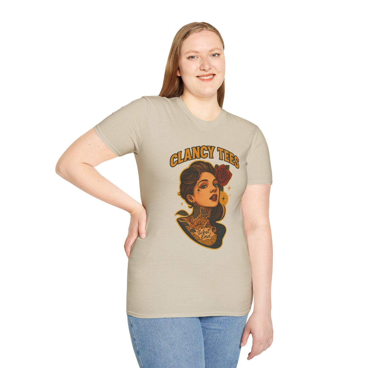 Vintage Tattoo-Inspired Unisex Softstyle T-Shirt, Unique Graphic Tee, Casual Statement Shirt, Perfect Gift for Friends & Festivals