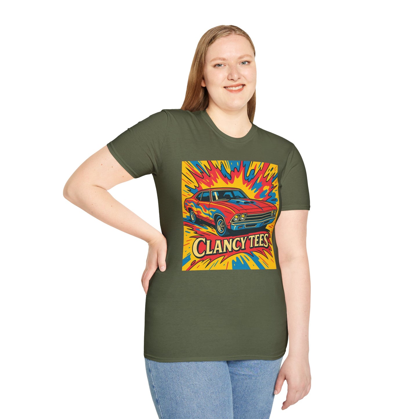 Muscle Car Graphic Tee with Retro Flames | Vintage Car Lover T-Shirt | Gift for Gearheads & Classic Ride Fans | Bold Hot Rod Shirt