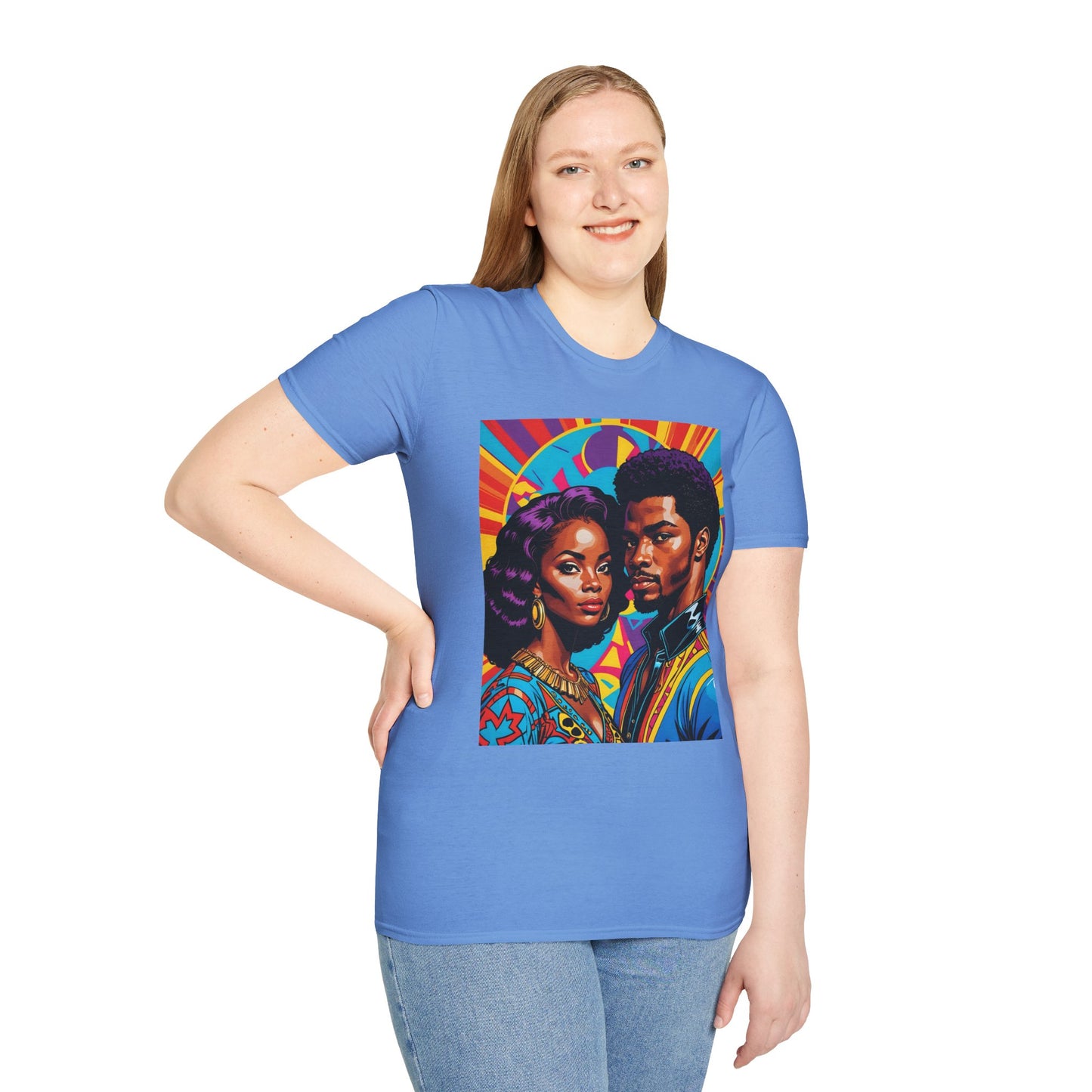 Vibrant Retro-Inspired Unisex Softstyle T-Shirt, Colorful Art Tee, Black History Month Shirt, Casual Streetwear, Gift for Art Lovers