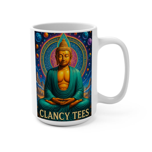 Cosmic Buddha Mug Spiritual Meditation Artwork Ceramic Coffee Cup Gift for Mindfulness Lovers