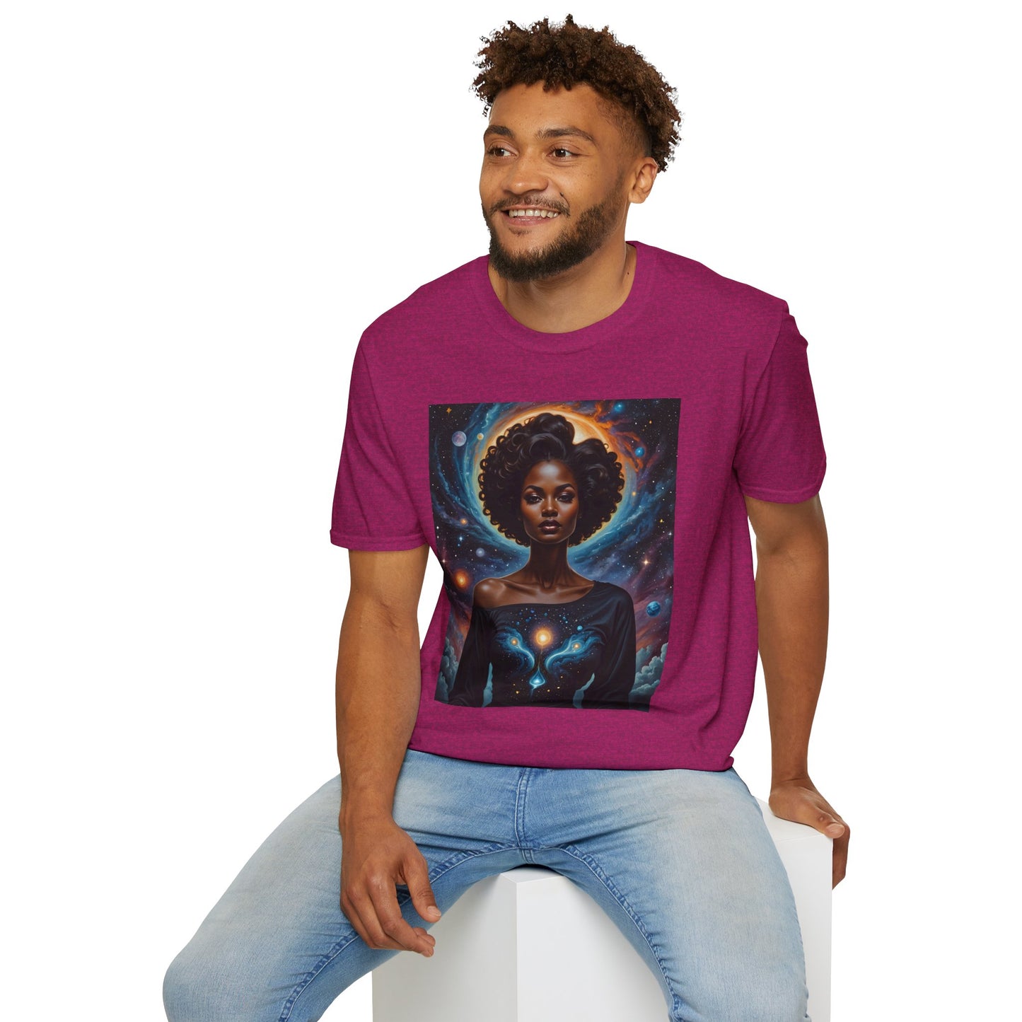 Afrofuturist Cosmic Energy T-Shirt – Celestial Power Graphic Tee, Spiritual Galaxy Shirt, Gift for Astrology Fans, Vibrant Universe Artwork