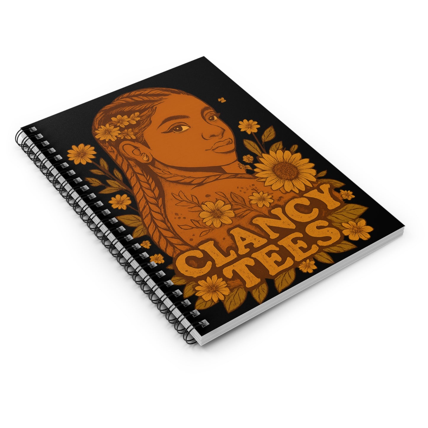 Sunflower Notebook – Bold Portrait Journal with Floral Art, Afrocentric Writing Spiral Notebook, Stylish Artistic Journal Design, Gift for Creative Women
