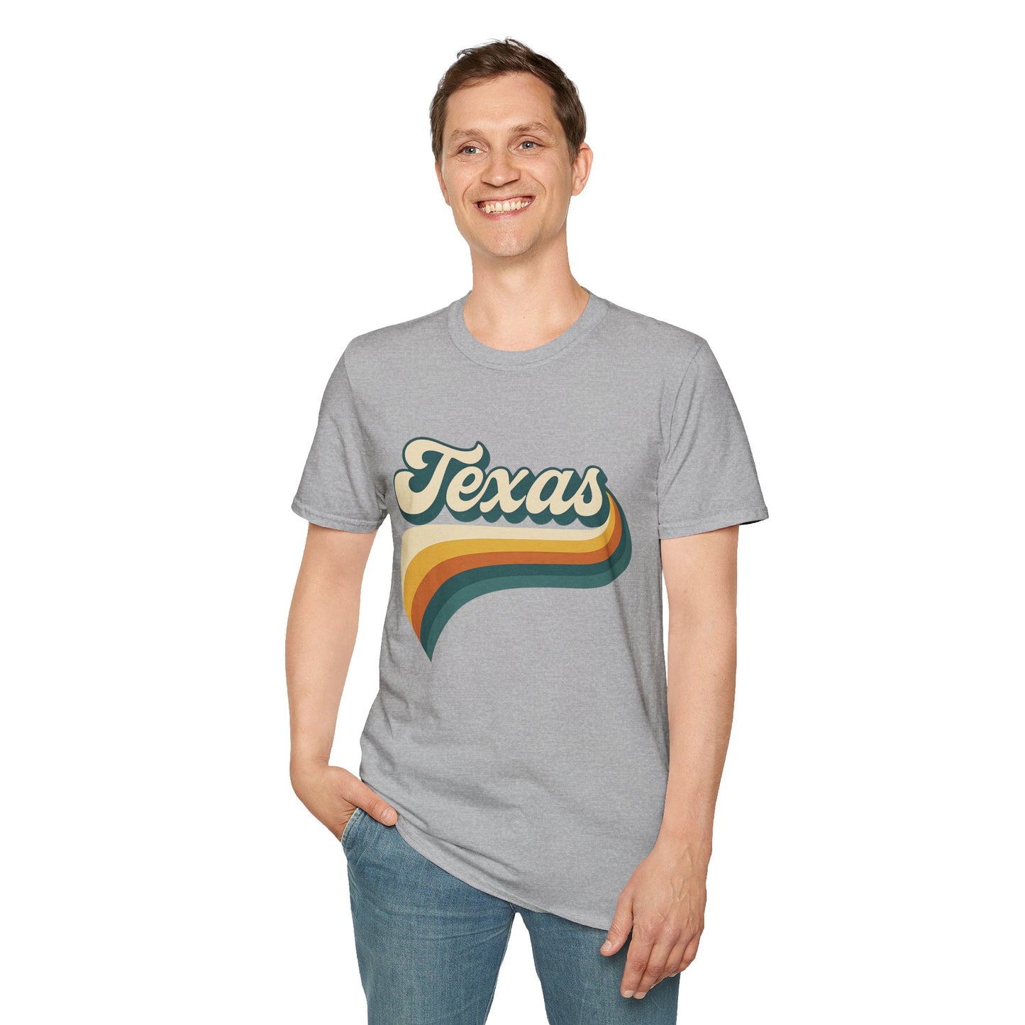 Retro Texas Shirt – Vintage Style Texas Wave Tee • Gildan Softstyle® Unisex Comfort • Gift for Texans • Groovy Southern State Pride Shirt