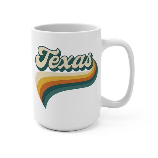 Texas Retro Mug – Vintage Style Coffee Cup With Bold 70s Font, Lone Star State Souvenir Gift For Texans