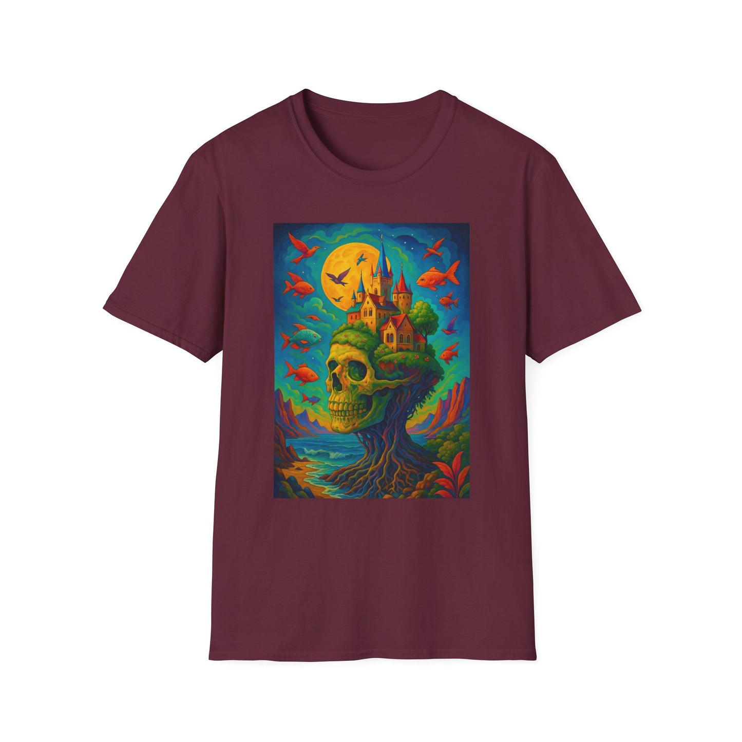 Psychedelic Skull Castle T-Shirt Surreal Fantasy Art Tee | Trippy Gothic Aesthetic Shirt | Gift for Weirdos and Dreamers | Dark Art Forest Top