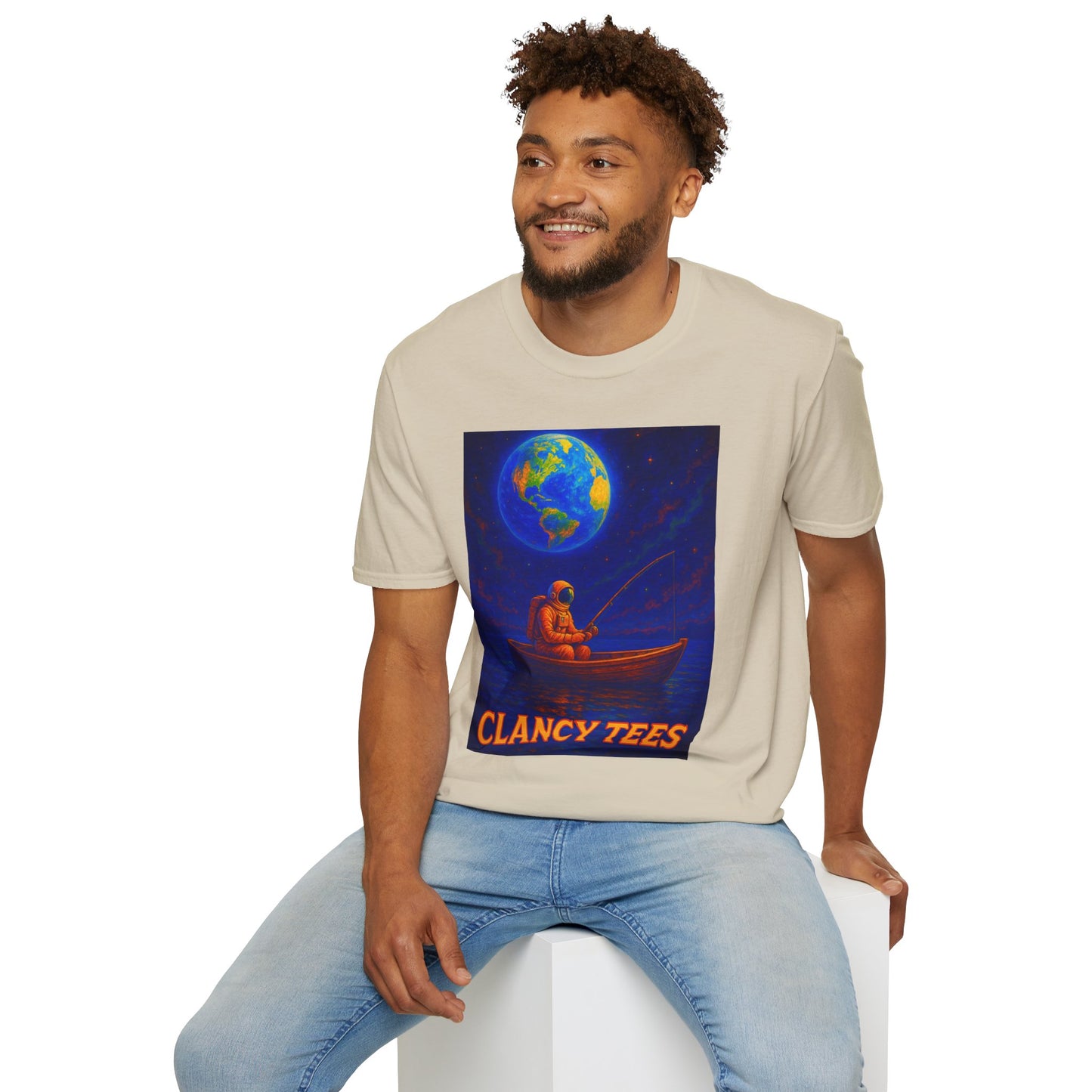 Space Fisherman Graphic T-Shirt, Chill Vibes Tee, Eco-Friendly Gift, Outdoor Enthusiast Apparel, Perfect for Holidays & Summer
