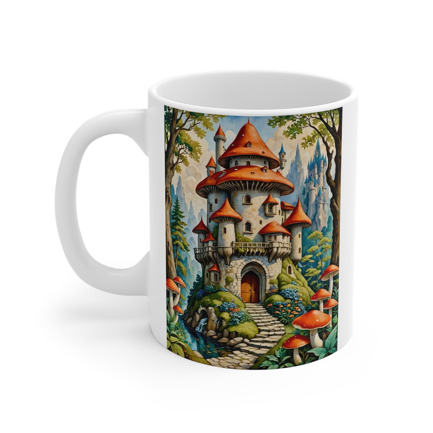 Fantasy Castle Coffee Mug 11oz Ceramic Cup Fairy Tale Drinkware Whimsical Mushroom Artwork Enchanted Forest Design For Morning Coffee And Tea