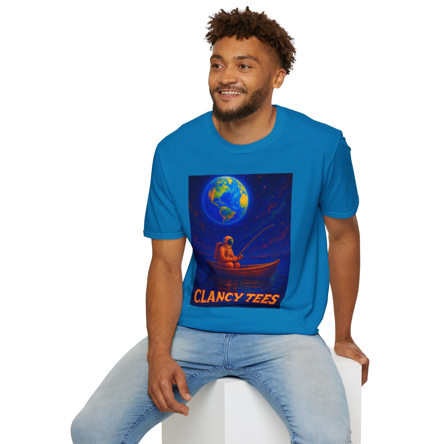 Space Fisherman Graphic T-Shirt, Chill Vibes Tee, Eco-Friendly Gift, Outdoor Enthusiast Apparel, Perfect for Holidays & Summer