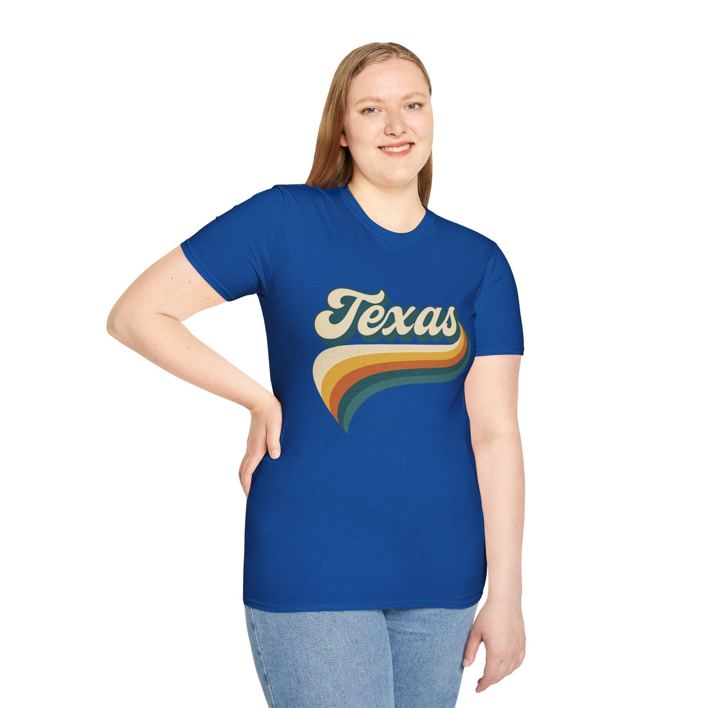 Retro Texas Shirt – Vintage Style Texas Wave Tee • Gildan Softstyle® Unisex Comfort • Gift for Texans • Groovy Southern State Pride Shirt