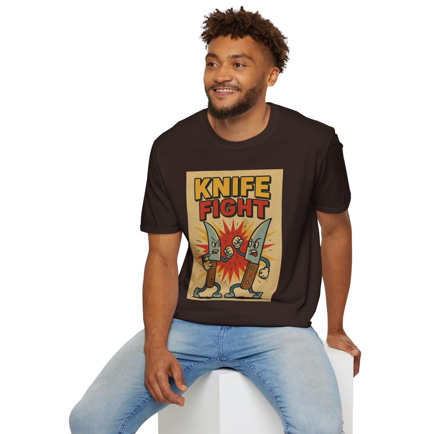 Retro Knife Fight Graphic T-Shirt, Funny Tee, Casual Unisex Clothing, Gift for Him or Her, Unique Humor Shirt