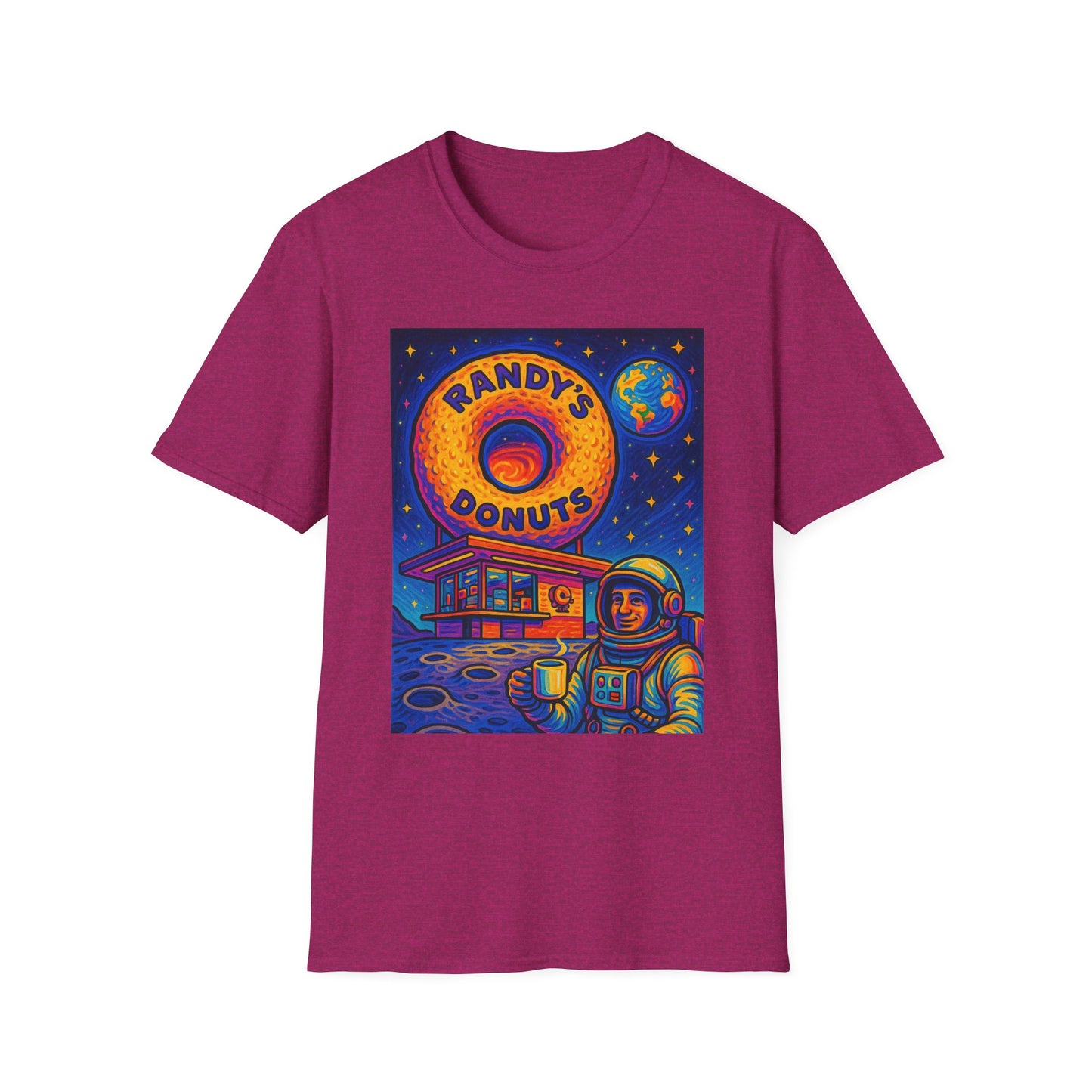 Space Donut T-Shirt – Retro Sci-Fi Astronaut Holding Coffee on the Moon – Gift for Foodies, Dreamers, and Outer Space Humor Fans